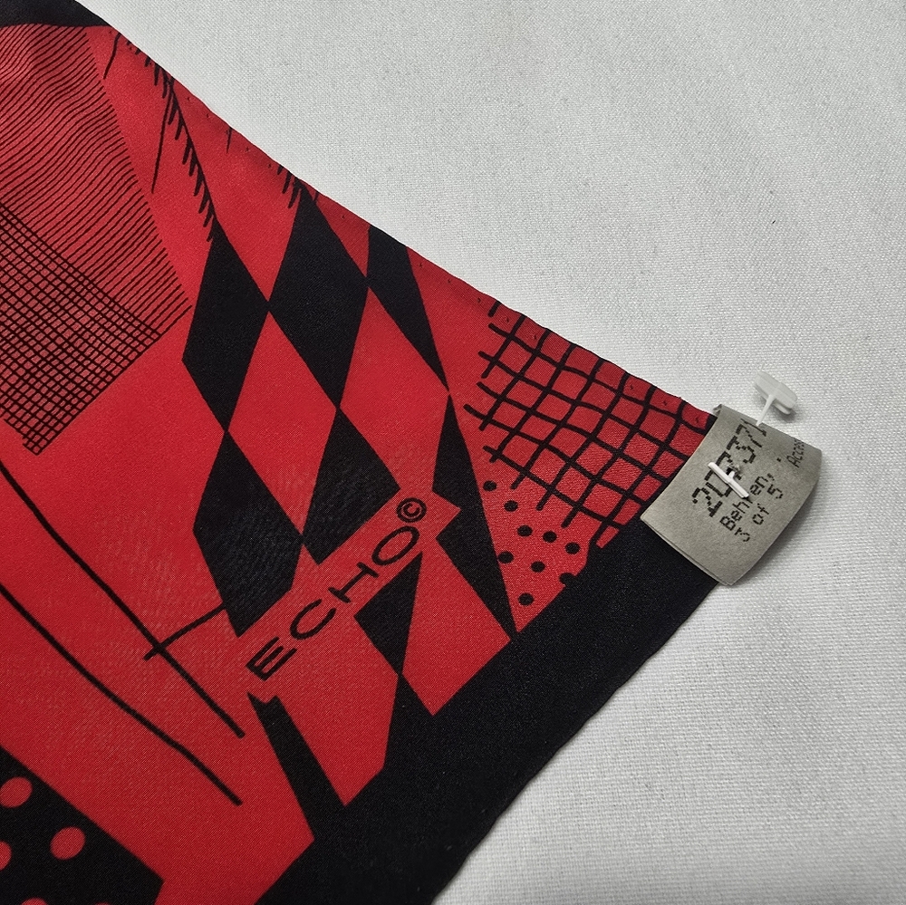 Vintage Echo Geometric Print Red and Black Silk Scarf - Picture 2 of 3